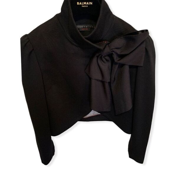 ❤️SOLD❤️Alice+Olivia Silk Bow Embellished Cropped Jacket - Picture 5 of 11
